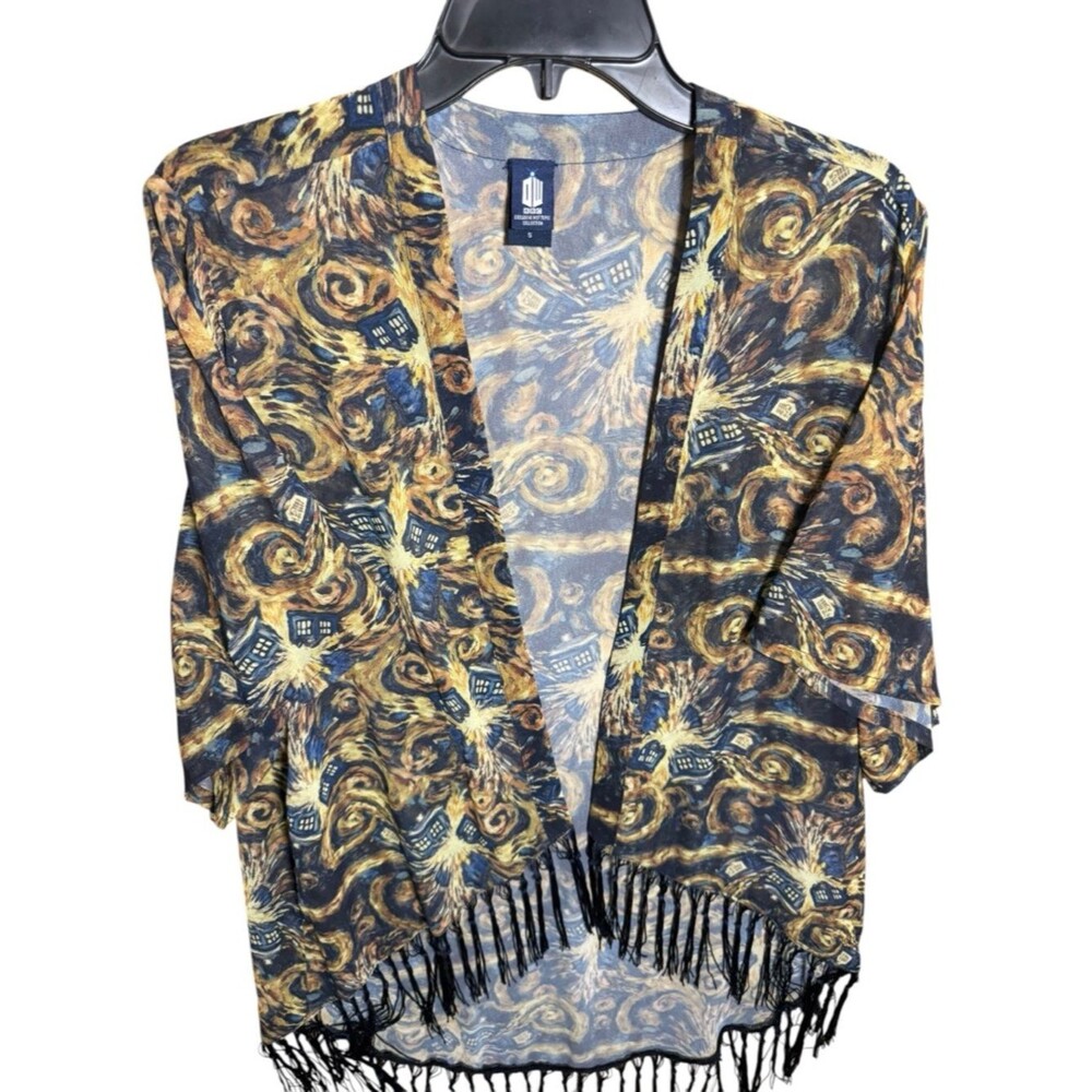 BBC Doctor Who Exploding Tardis Van Gogh Inspired Sheer Kimono w/ Fringe-Small - Picture 3 of 9